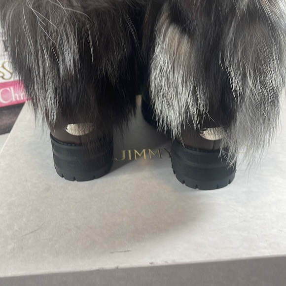 NIB $1495 Jimmy Choo dana cuffed boots rabbit fur trim brown - Picture 7 of 16